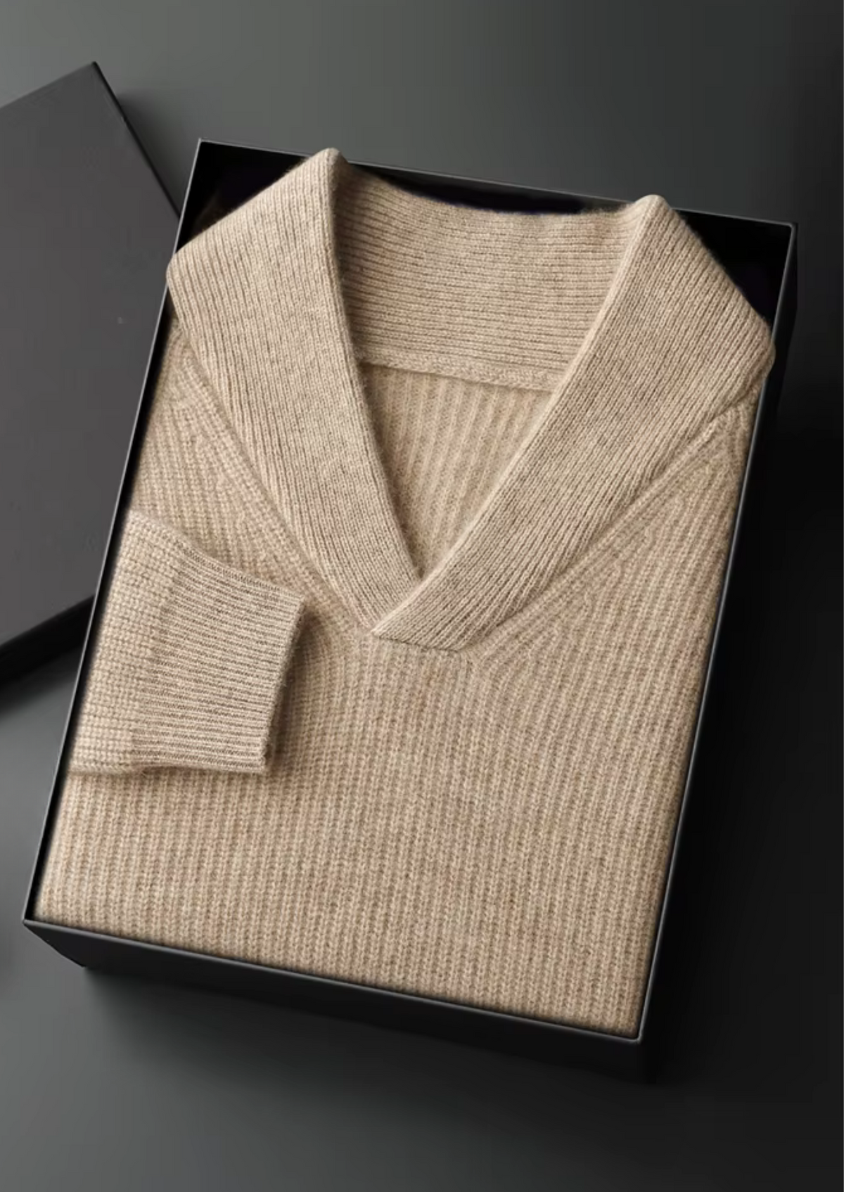 PREMIUM CASHMERE RIBBED V-NECK SWEATER